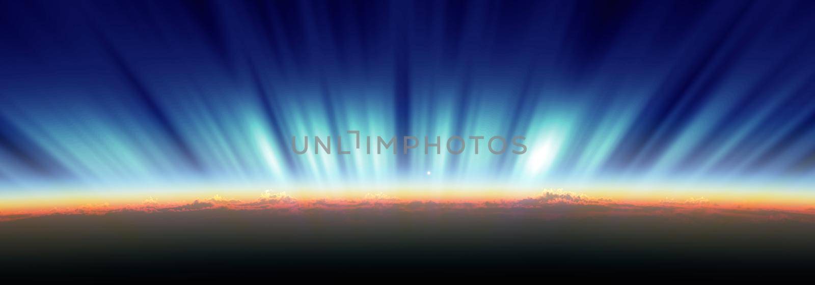 sunrise from space aurora, 3d rendering illustration