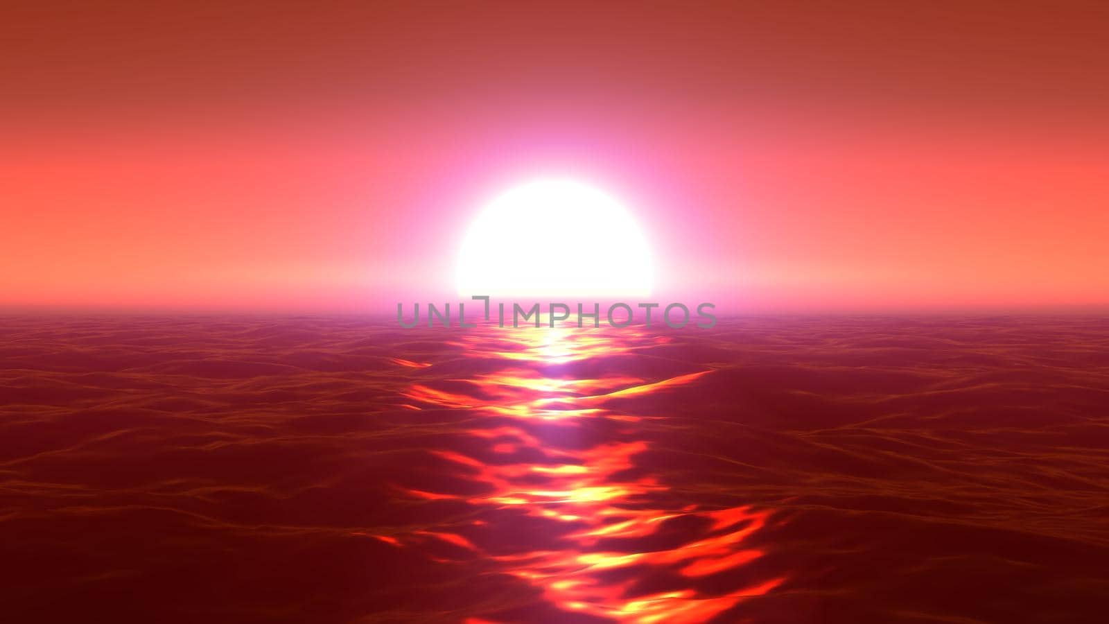 panorama of the ocean sunset, sea sunset, 3d render illustration