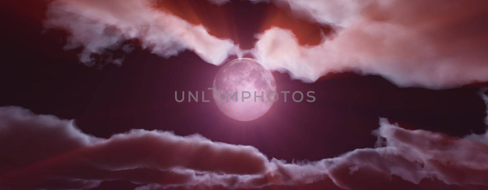 full moon at night cloud sky, 3d render illustration