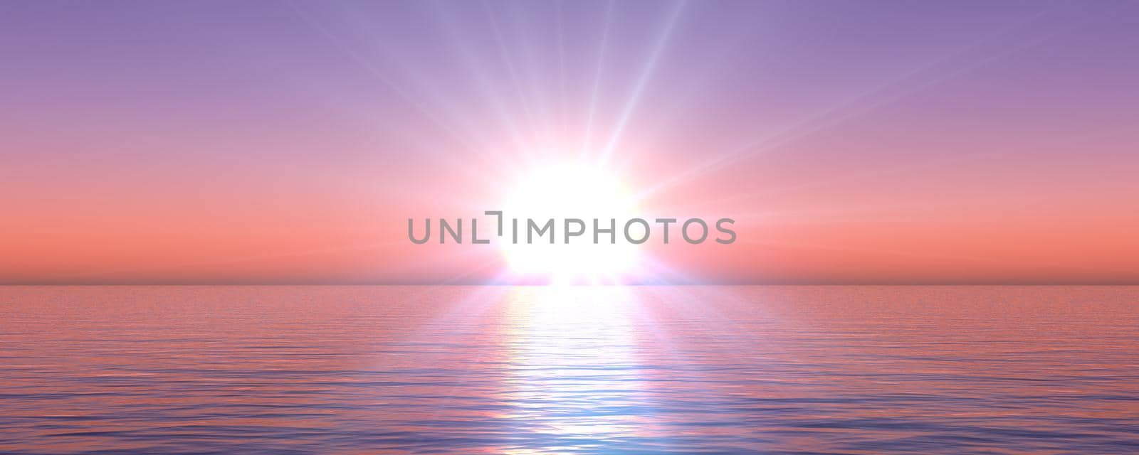 sunset sea sun ray clear sky. 3d rendering by alex_nako