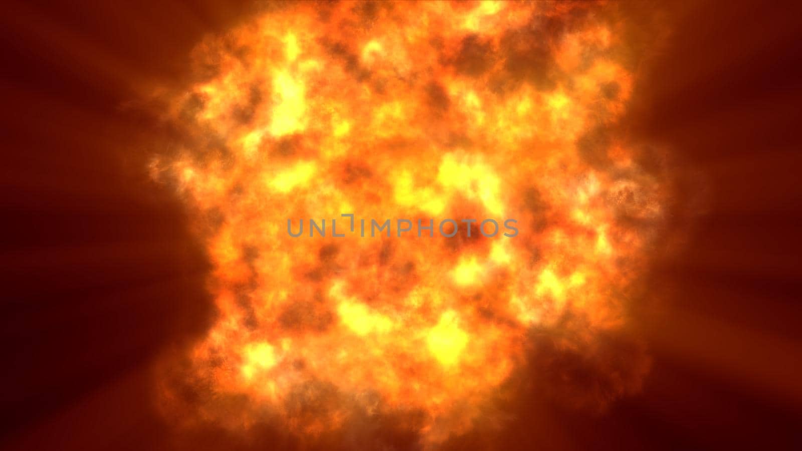 fire flame ball explosion in space, illustration by alex_nako