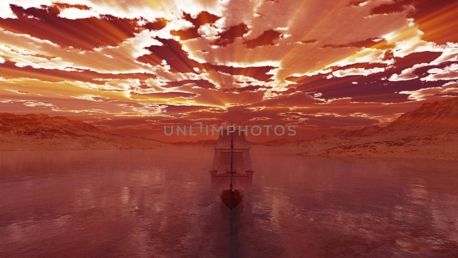 old ship at sea sunset illustration by alex_nako