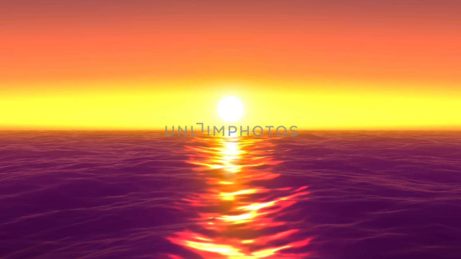 panorama of the ocean sunset, sea sunset, 3d render illustration