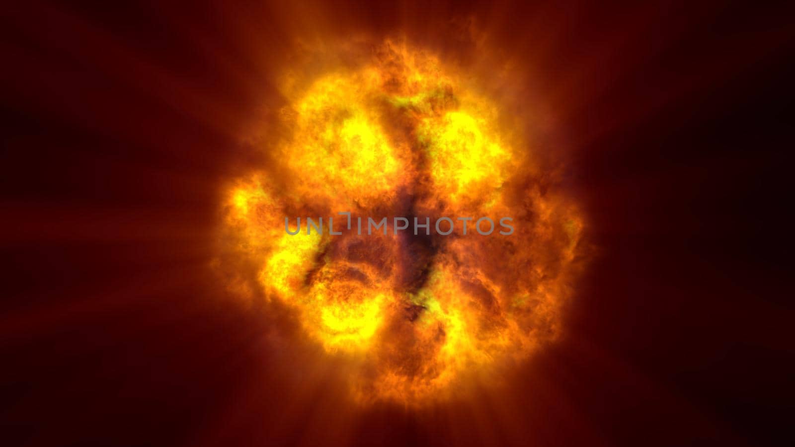 fire flame ball explosion in space, illustration by alex_nako