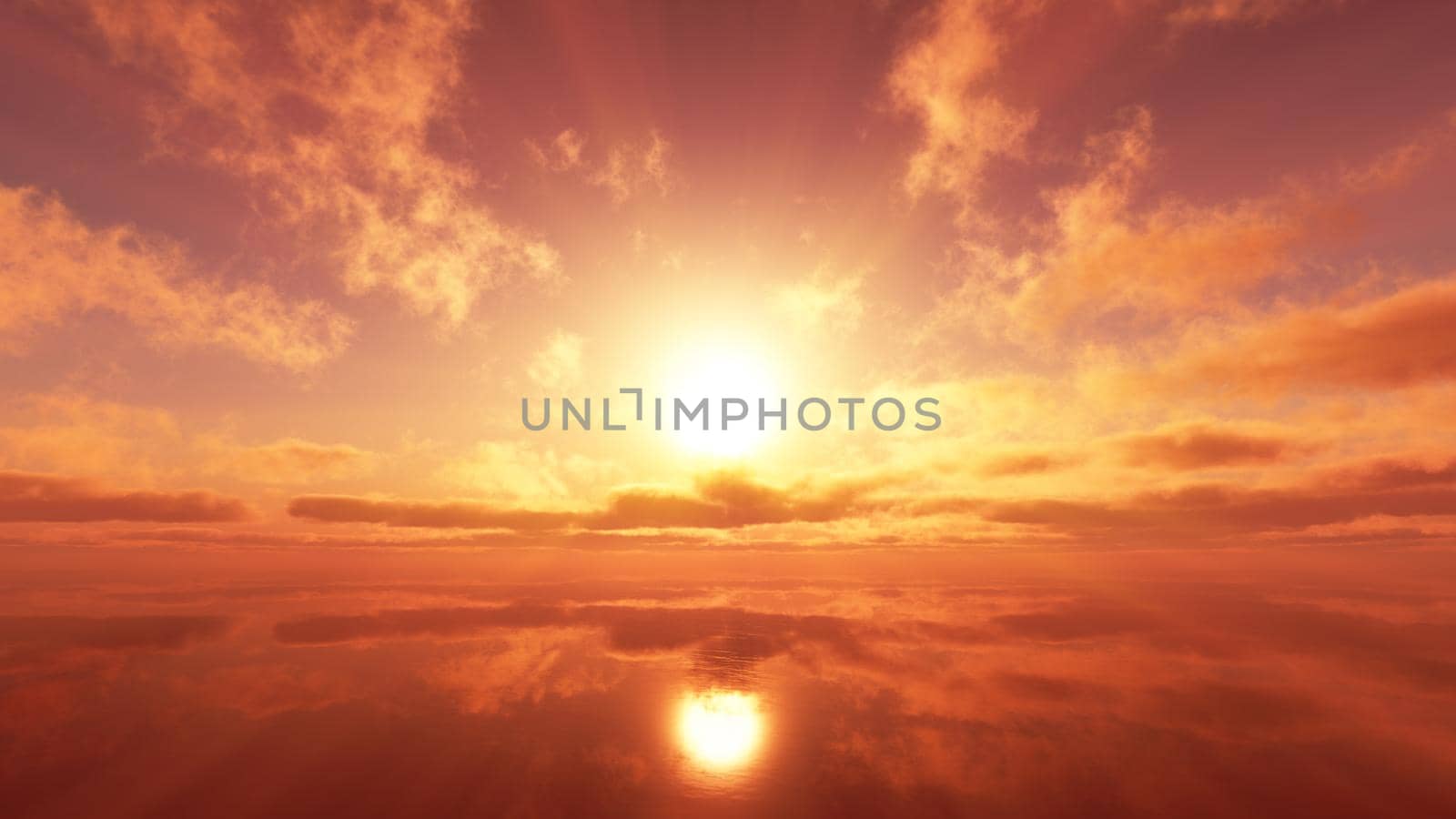 sunset calmly sea sun ray 3d render illustration