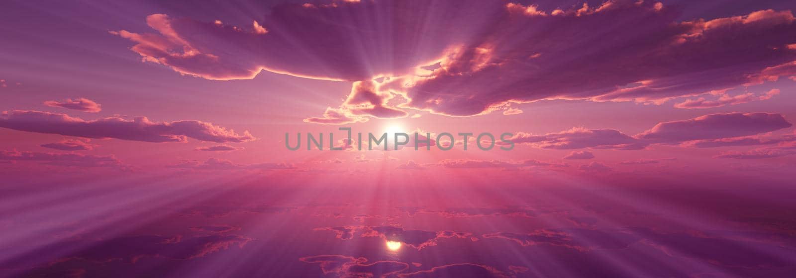 sunset calmly sea sun ray 3d render illustration