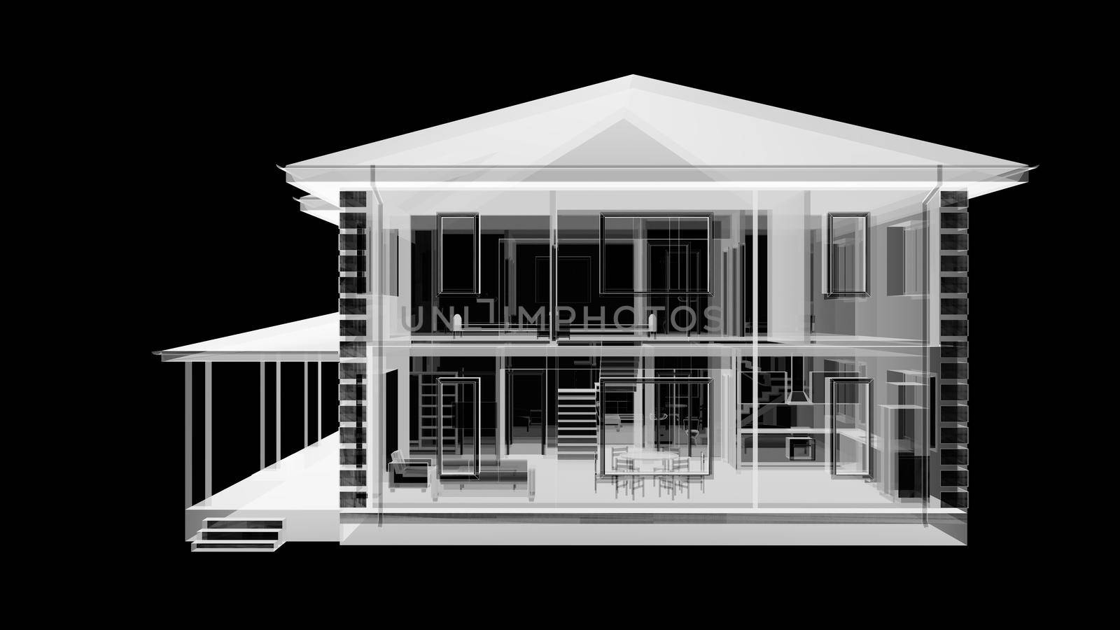 House 3D rendered xray transparent by cherezoff