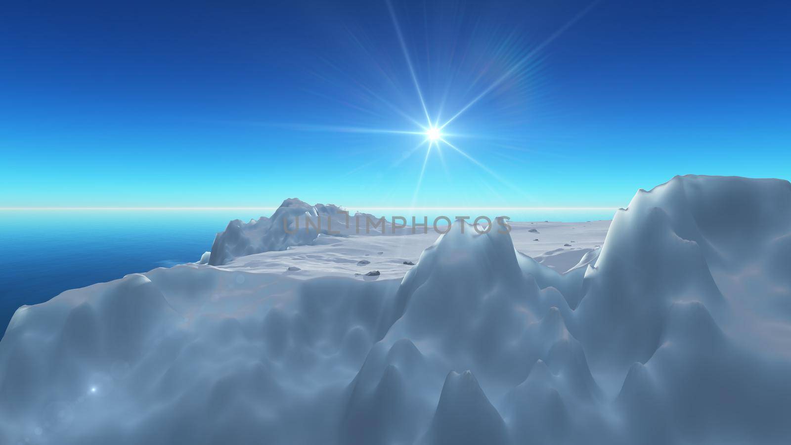 Ice berg on see, 3d render illustration