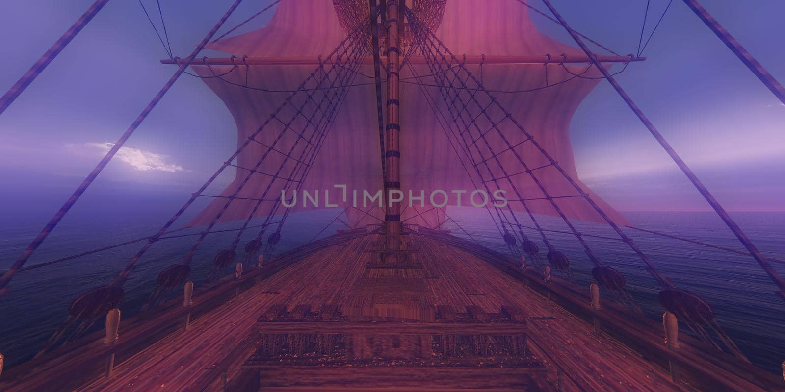 old ship sunset at sea 3d rendering by alex_nako