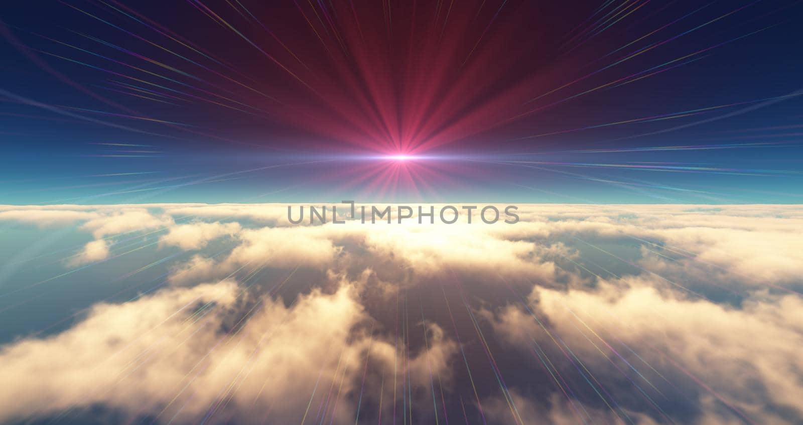 fly above clouds sunset landscape 3d render by alex_nako