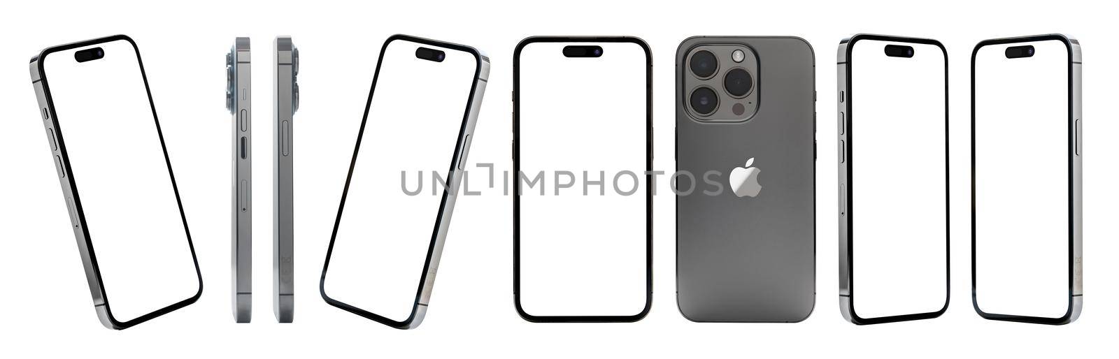 Antalya, Turkey - September 12, 2022: Newly released iPhone 14 Pro mockup set with different angles