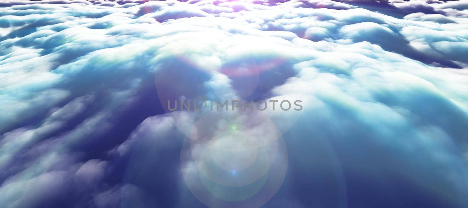 above clouds sun ray 3d render illustration