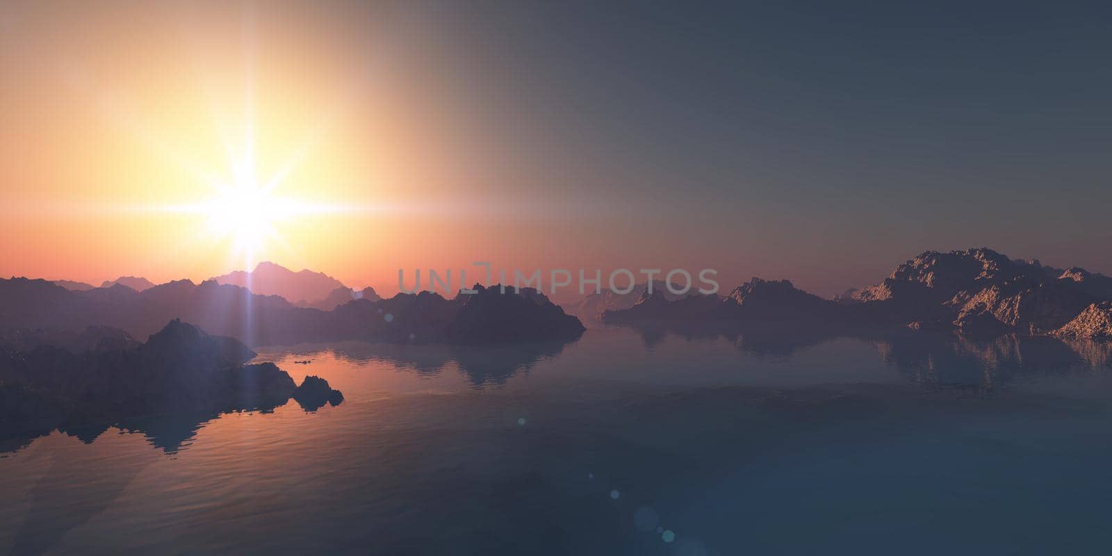 above islands in sea sunset, illustration by alex_nako