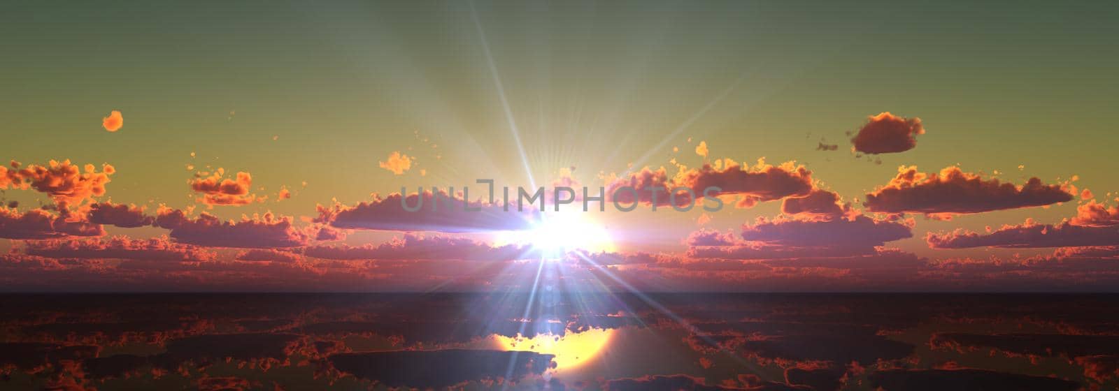 sunset calmly sea sun ray 3d render illustration