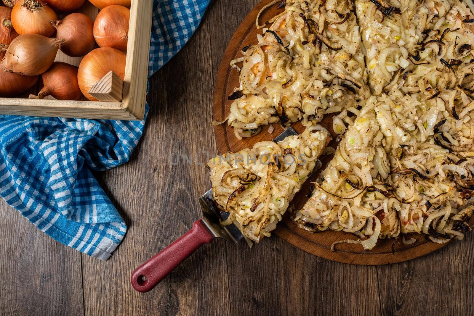 Assorted handmade Argentinian pizza on stone background