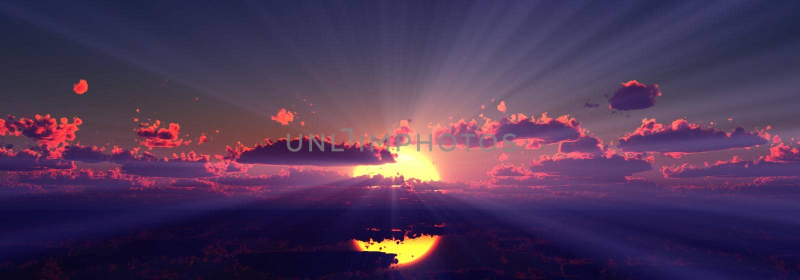 sunset calmly sea sun ray 3d render illustration