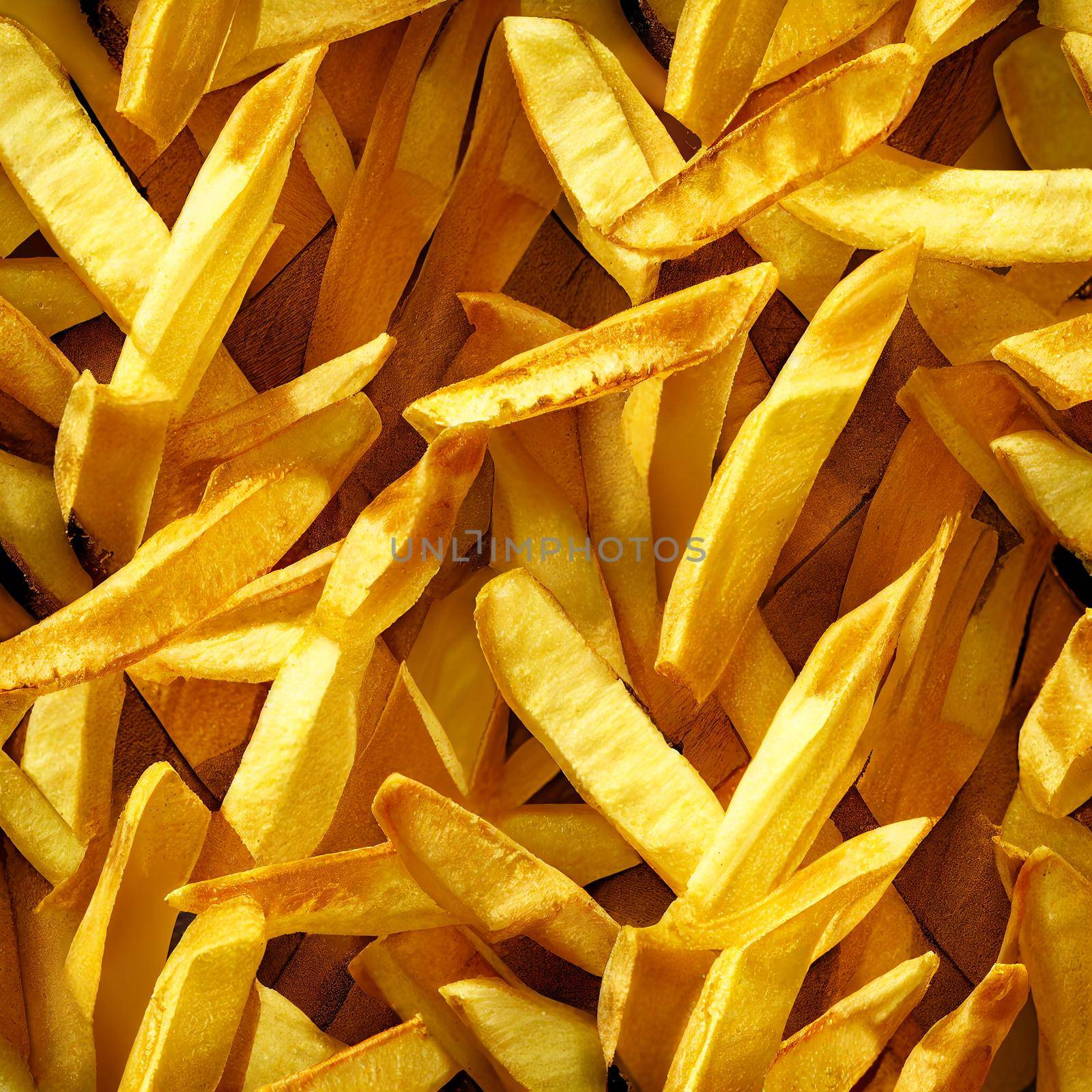 Photorealistic hot tasty fresh french fries texture 3D illustration by vmalafeevskiy
