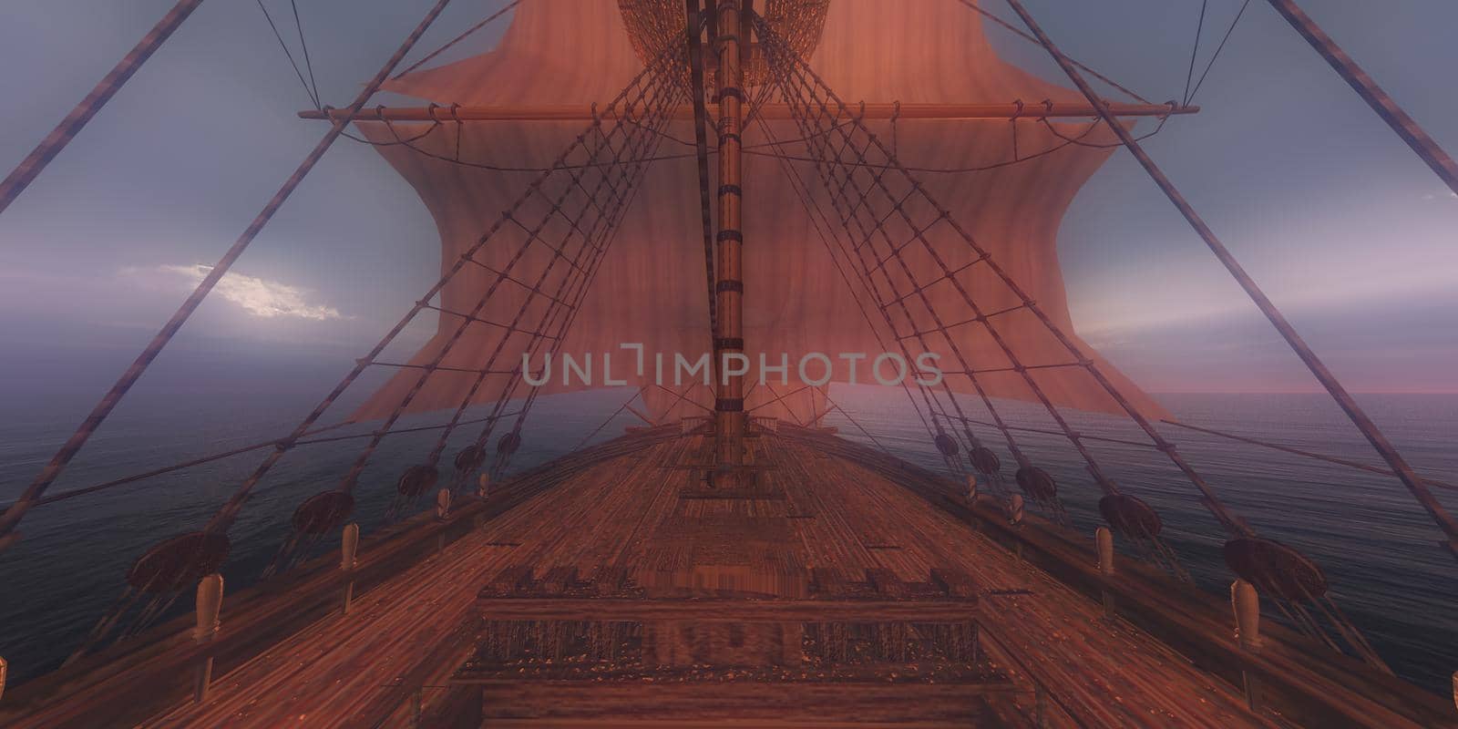 old ship sunset at sea 3d rendering by alex_nako