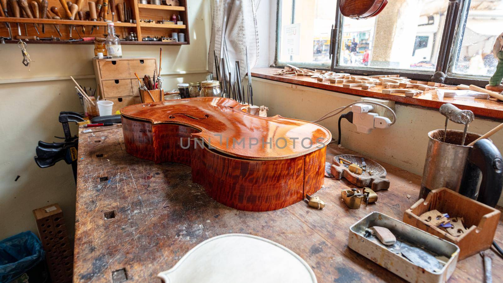 violinmaker at work in his italian workshop