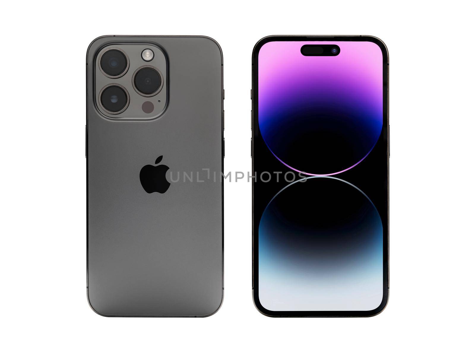 Antalya, Turkey - September 08, 2022: Newly released iphone 14 pro mockup set with back and front angles by Sonat