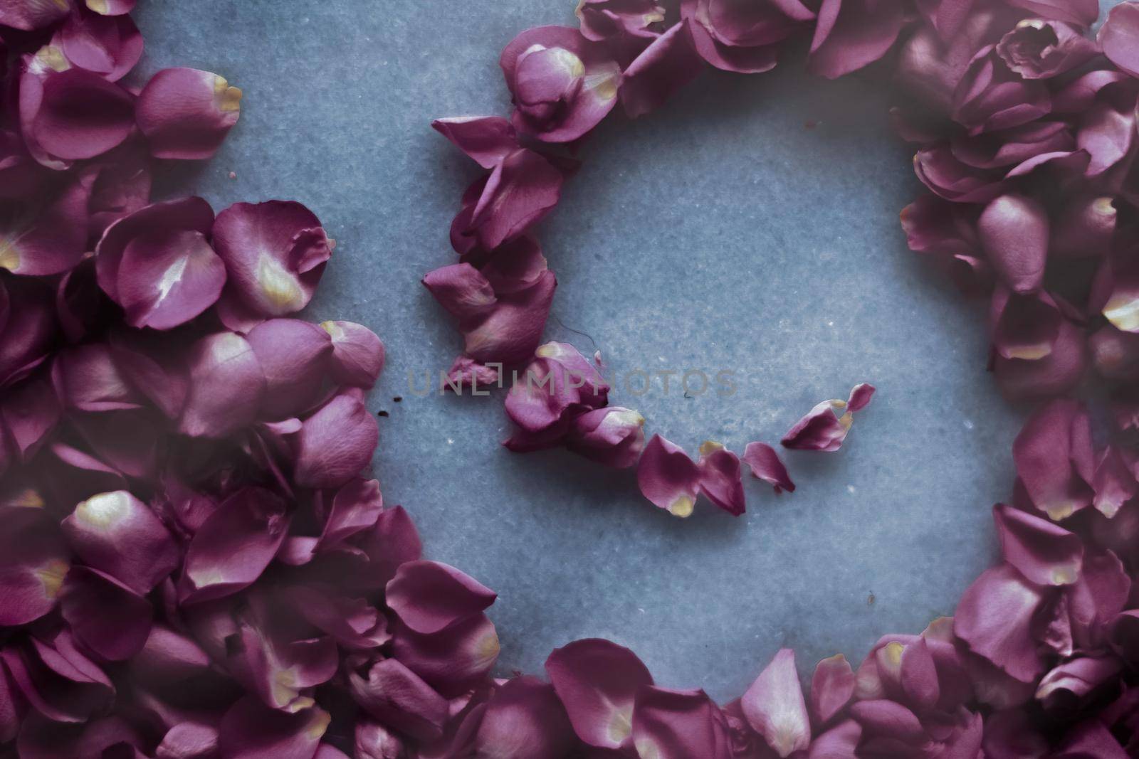 Art of flowers, wedding invitation and nature beauty concept - Rose petals on marble stone, floral background