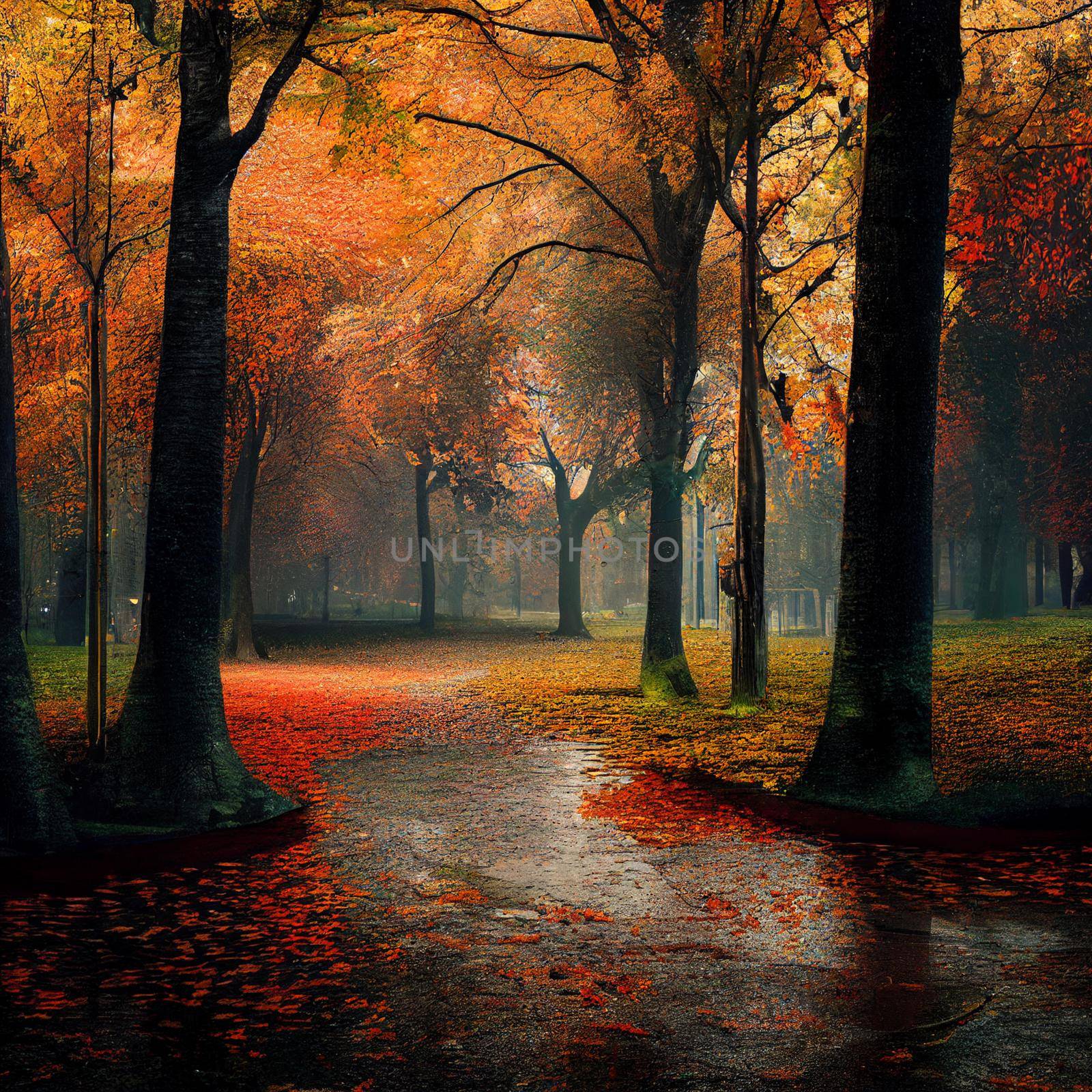 Autumn park with orange and yellow foliage by NeuroSky