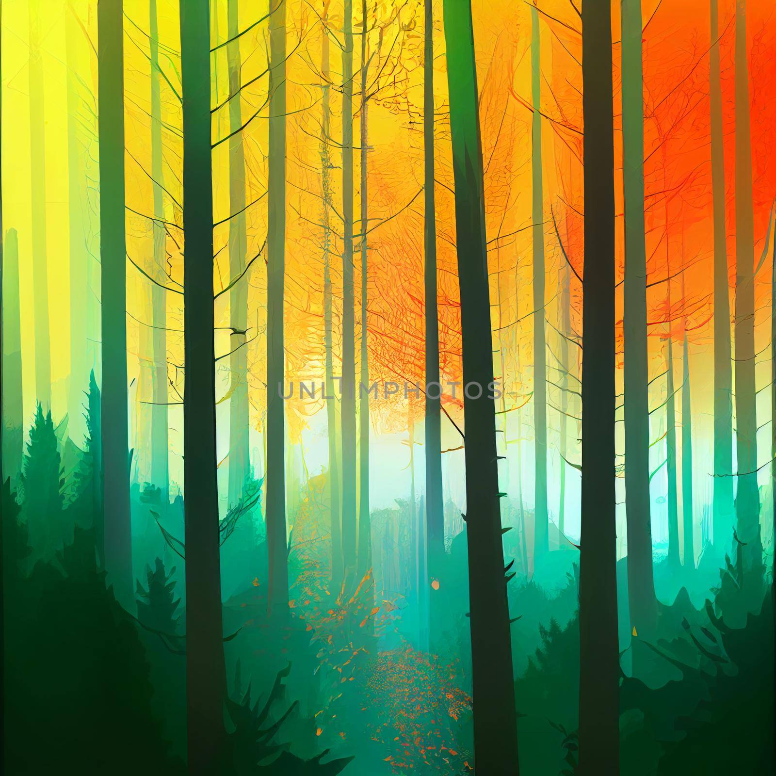 Illustration of a Graphic image of the autumn forest