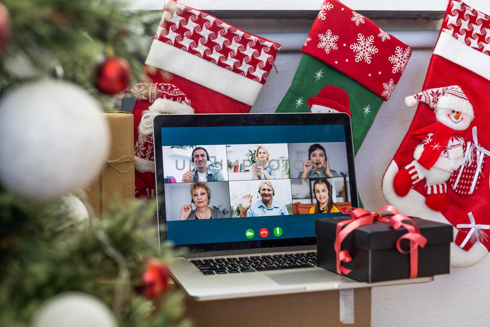 Laptop, christmas. Video call with the family in times of coronavirus. by Andelov13