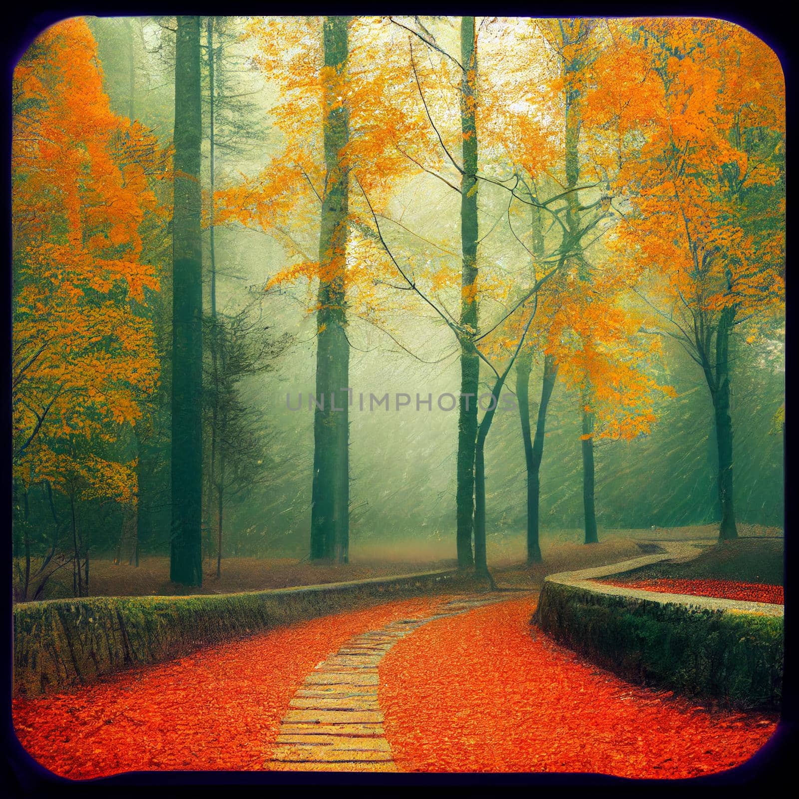 Gloomy autumn forest with fallen leaves by NeuroSky