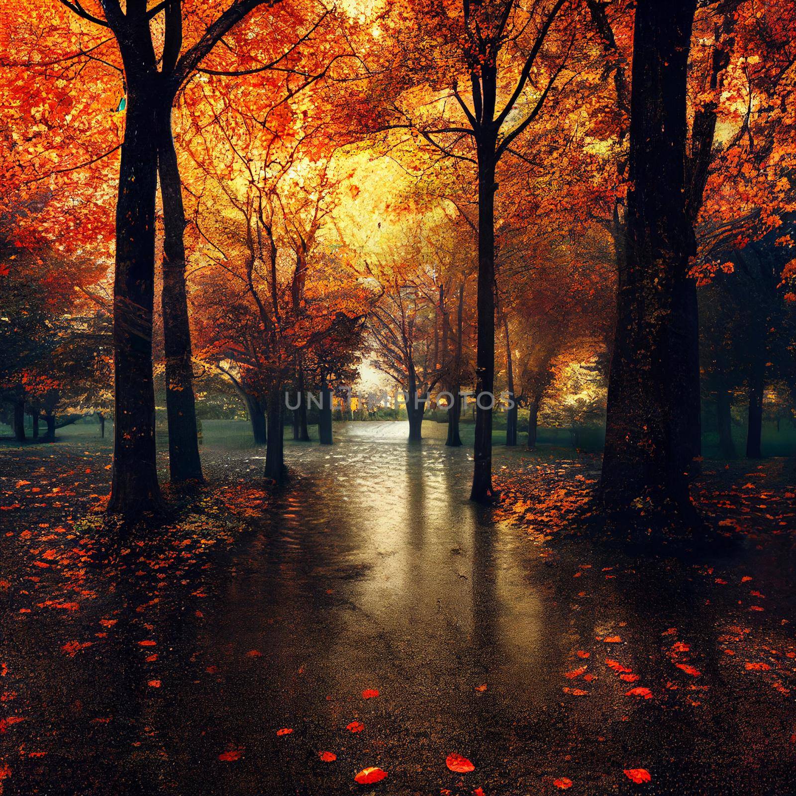 Autumn park with orange and yellow foliage by NeuroSky