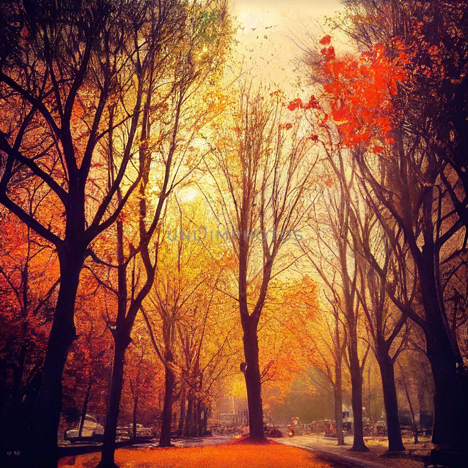 Autumn park with orange and yellow foliage by NeuroSky