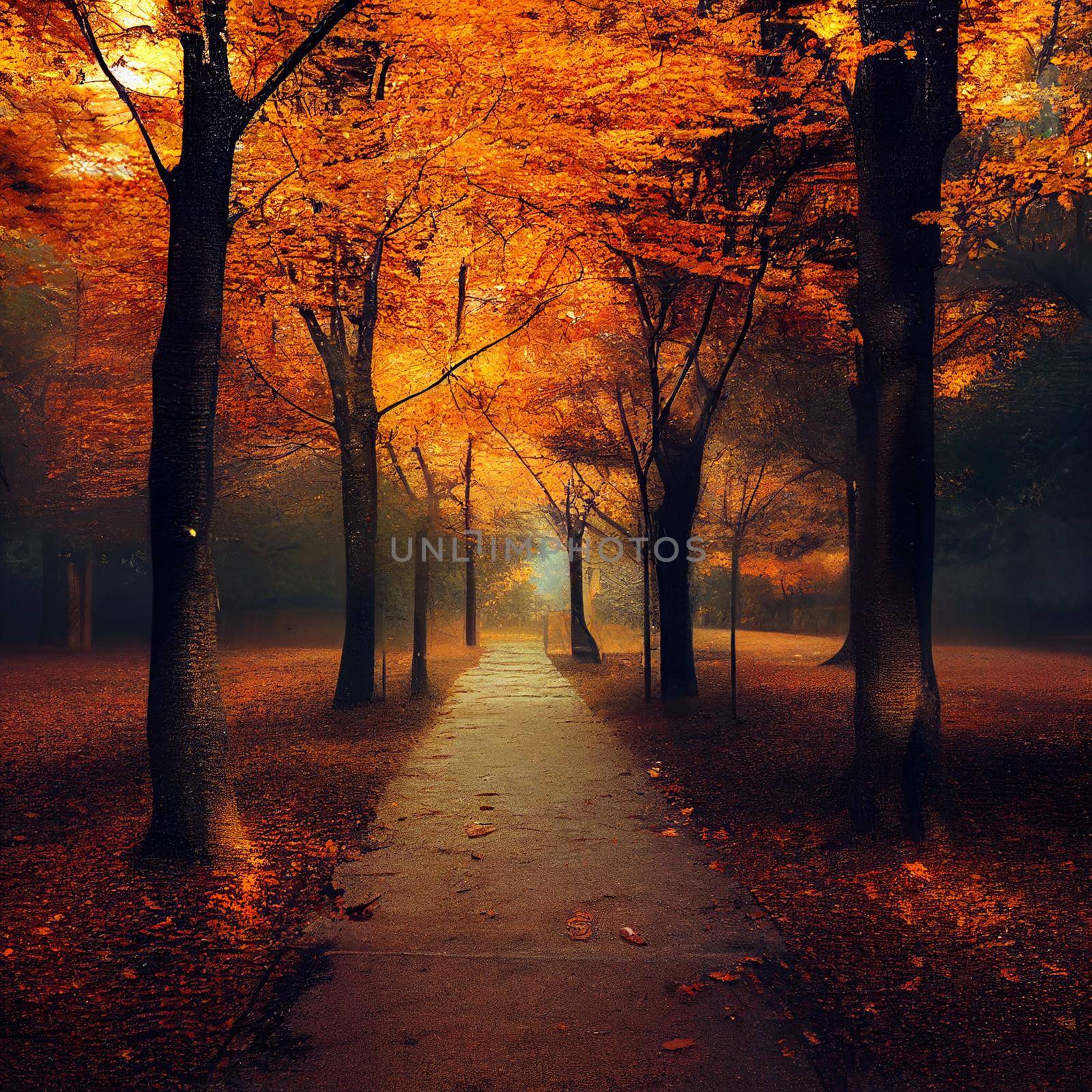 Autumn park with orange and yellow foliage by NeuroSky