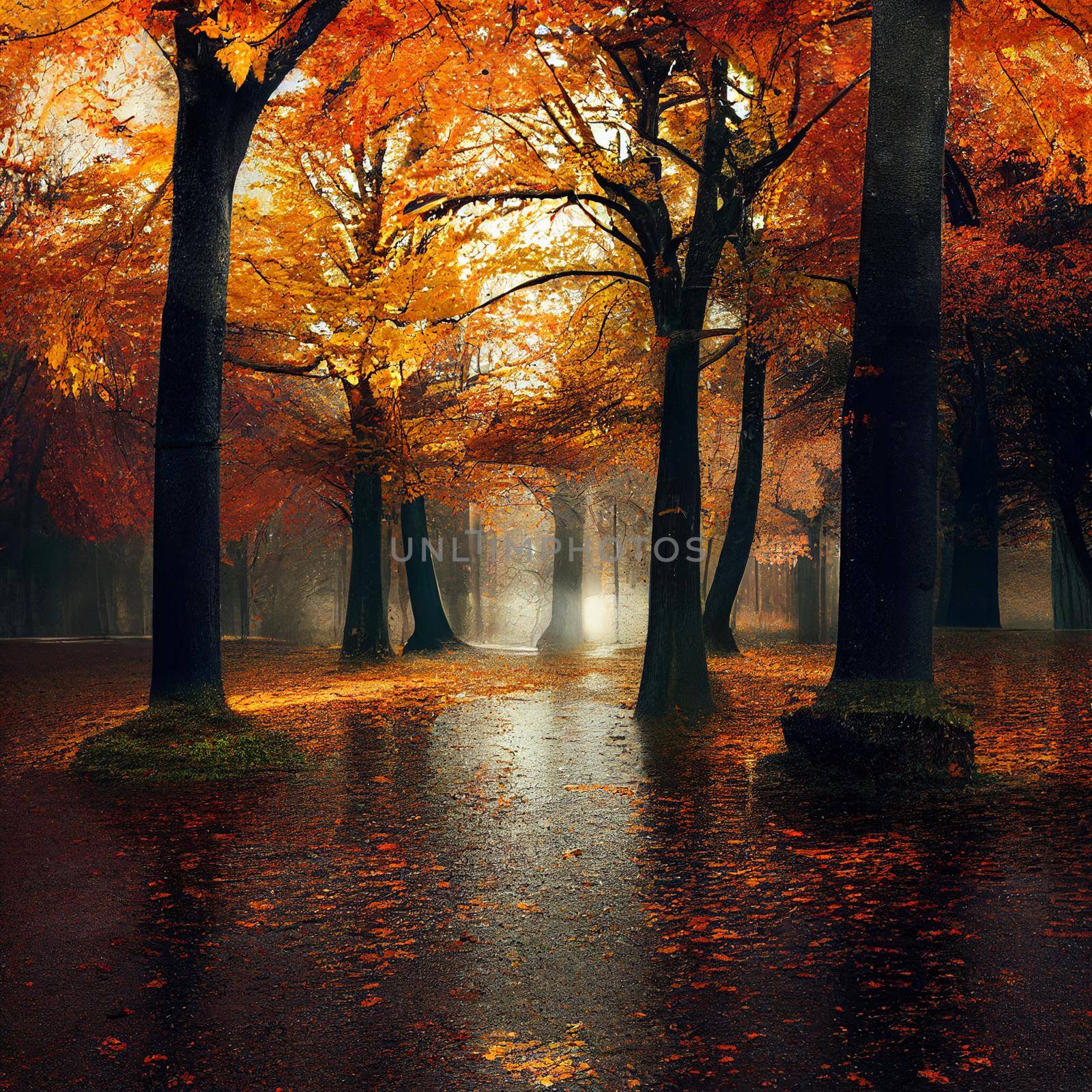 Autumn park with orange and yellow foliage by NeuroSky