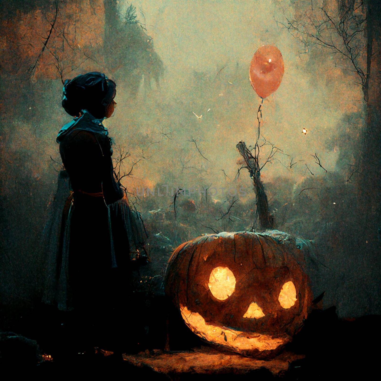 Halloween alone in a gloomy swamp Illustration