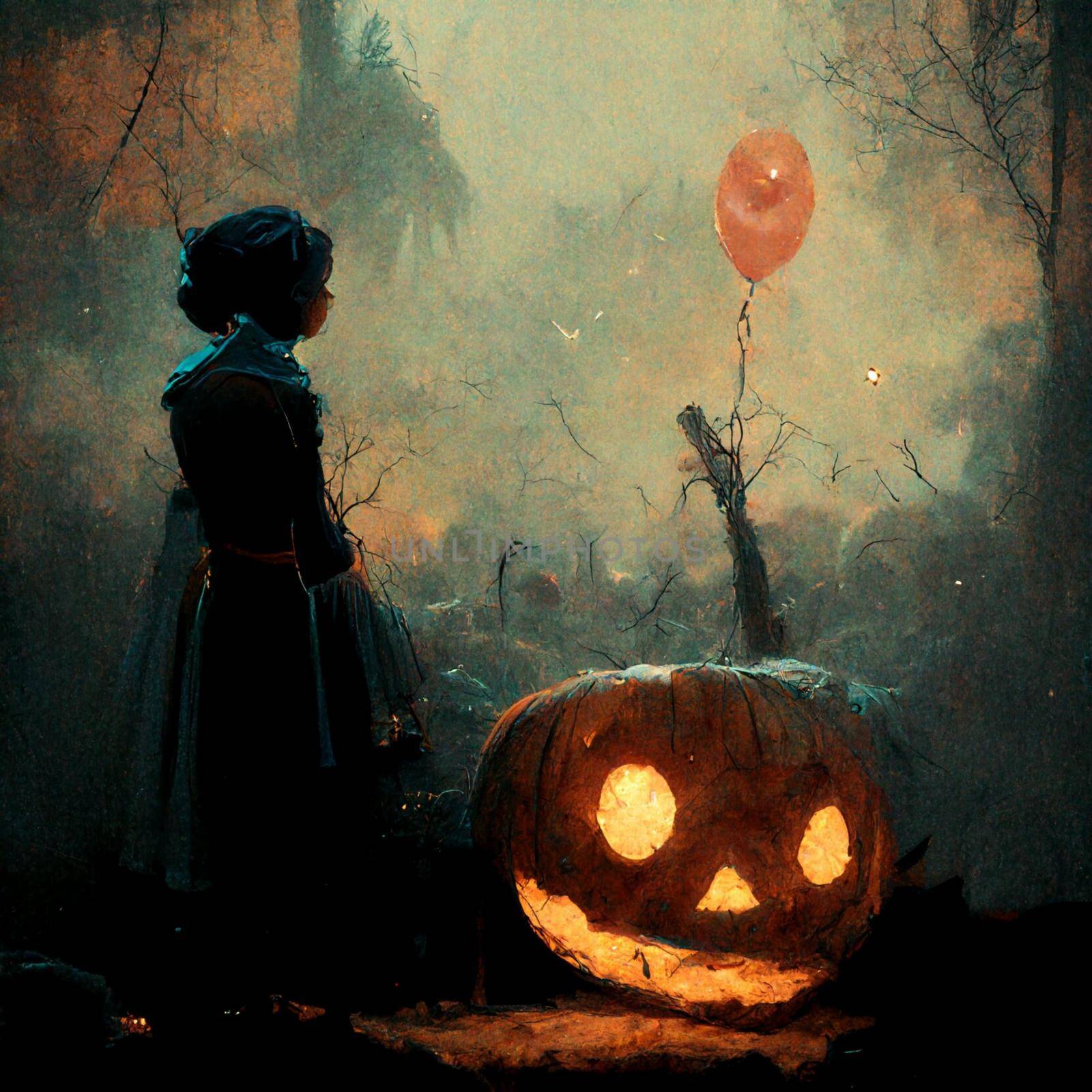 Halloween alone in a gloomy swamp Illustration