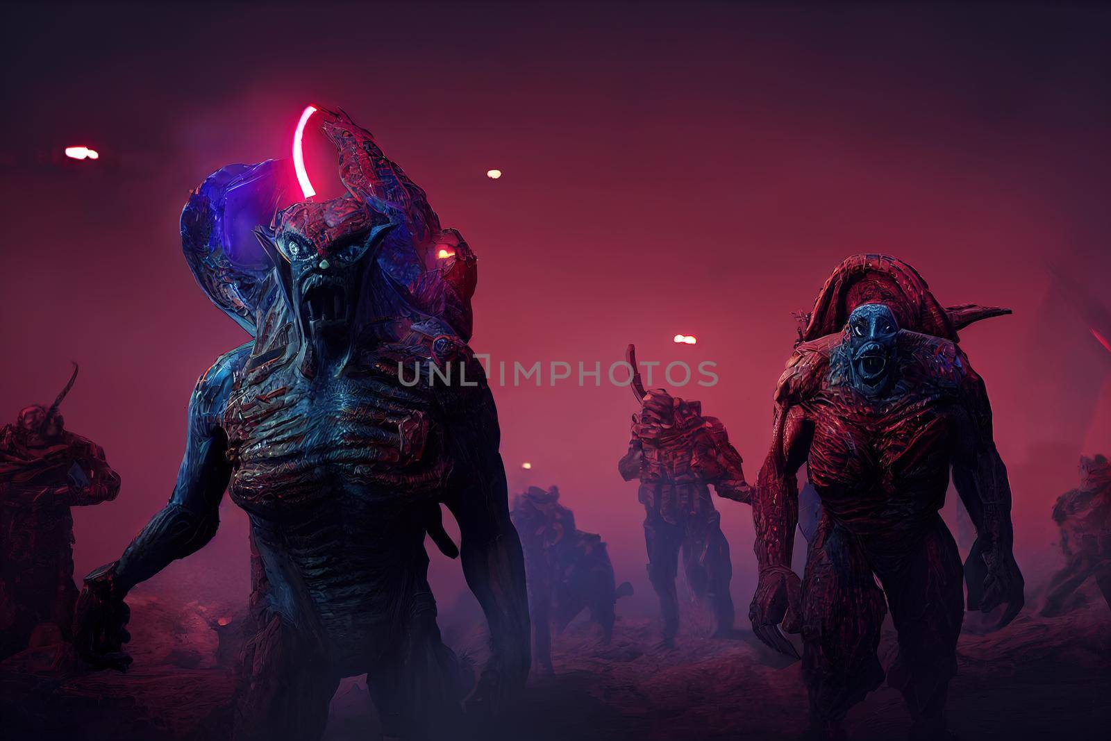 big size scary alien creatures. High quality 3d illustration
