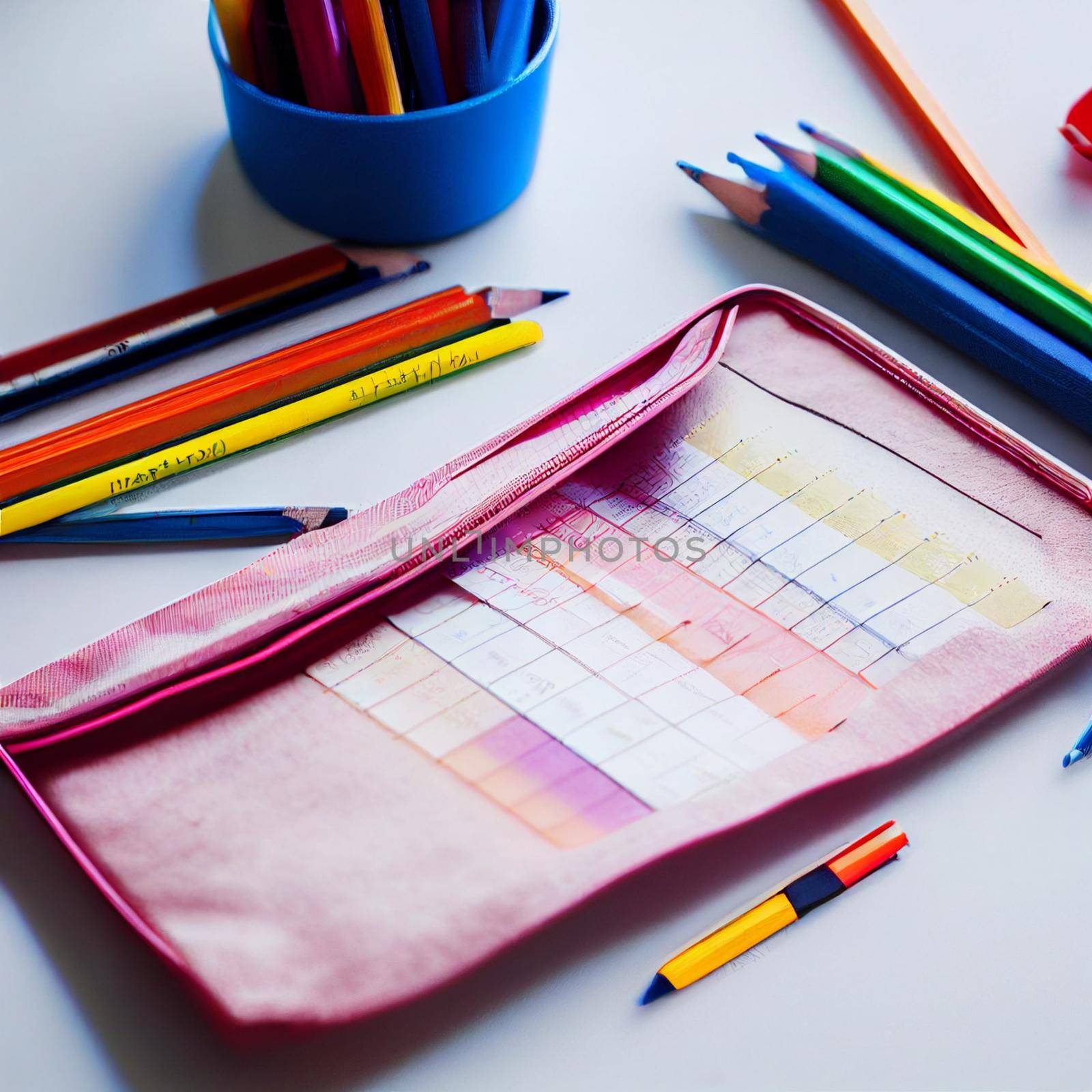 Office supplies in different colors. Everything for office and school.