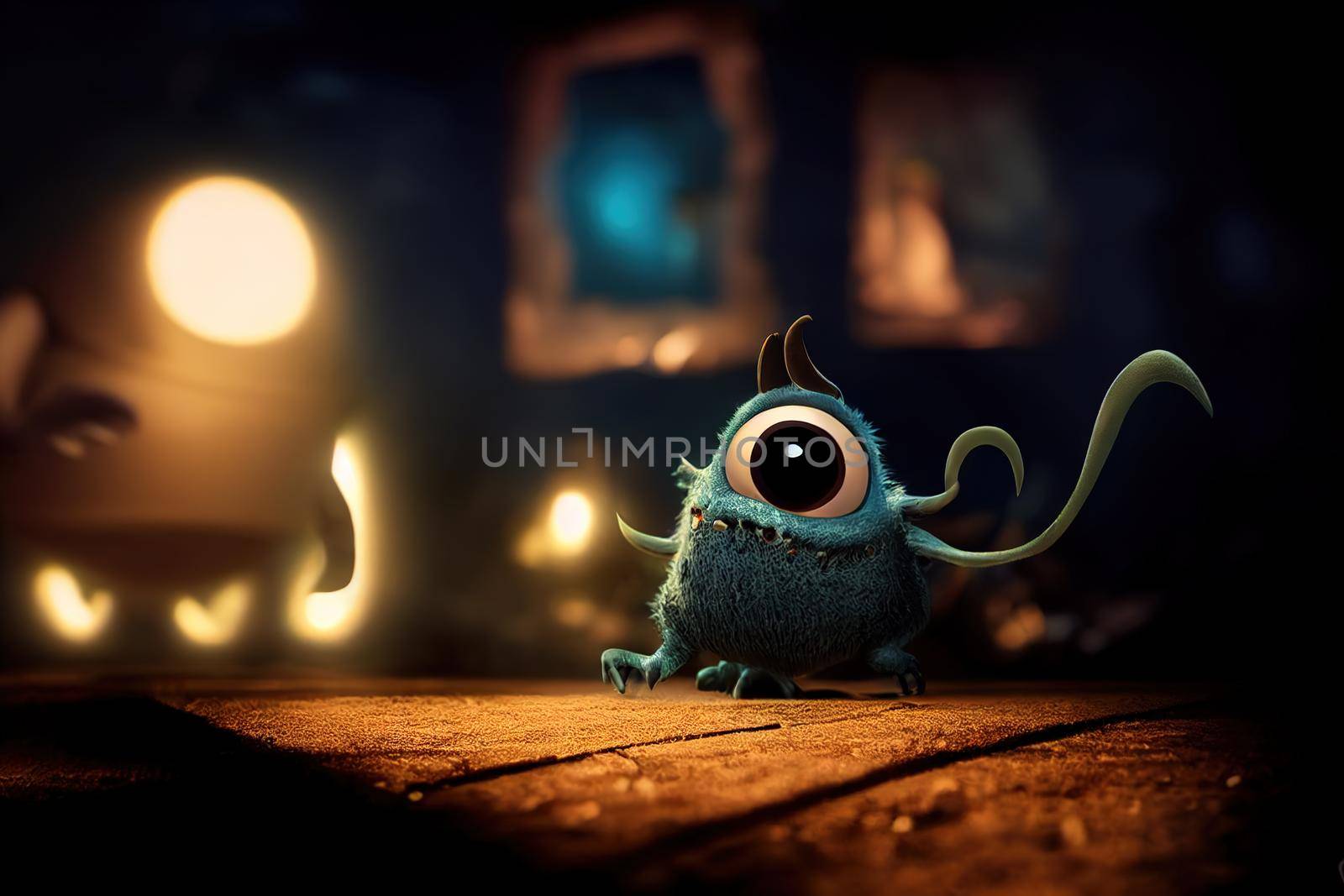 Cute blue monster. High quality 3d illustration