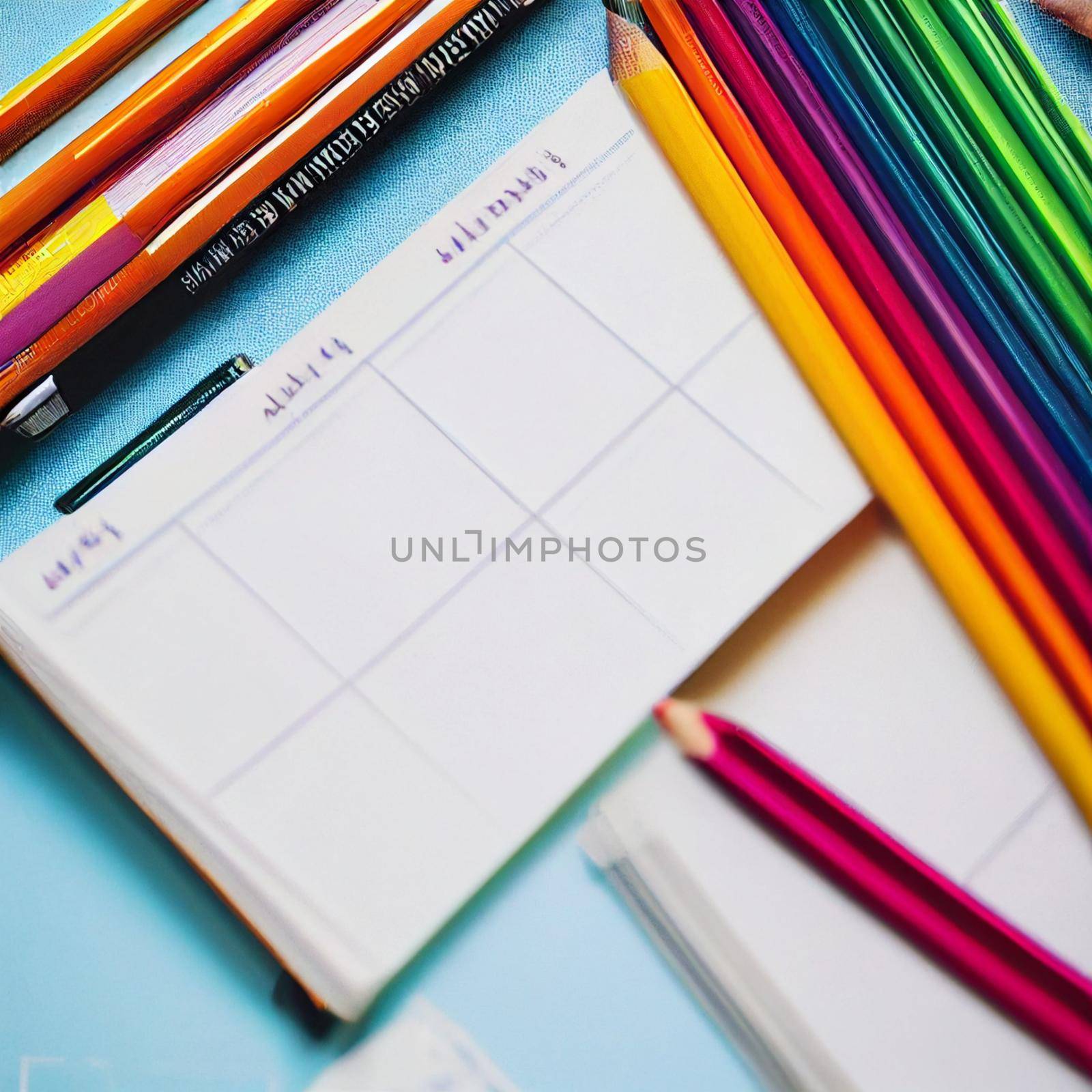 Office supplies in different colors. Everything for office and school.
