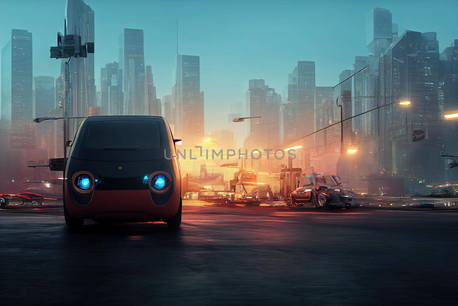 Intelligent Vehicles Cars Communicating Ai Logistic Autonomous Delivery - futuristic concept car in future city