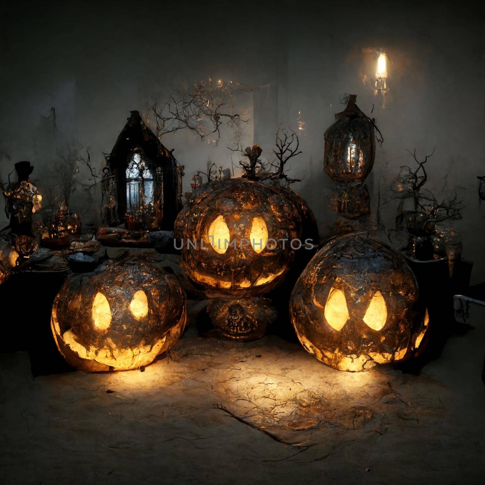 Pumpkin Face on Black Background Halloween. Illustration