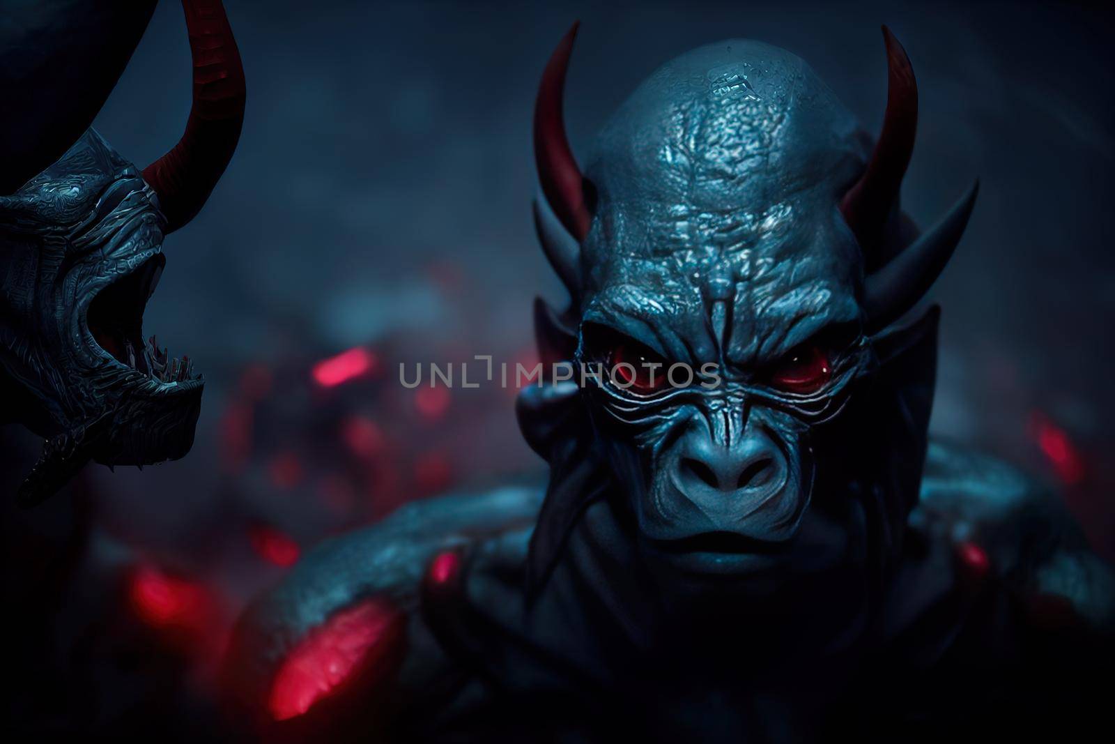 A Scary Demon in dark environment . High quality 3d illustration