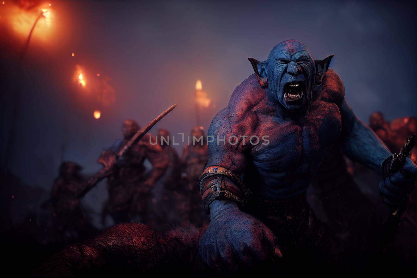 fairy tale orc army. High quality 3d illustration