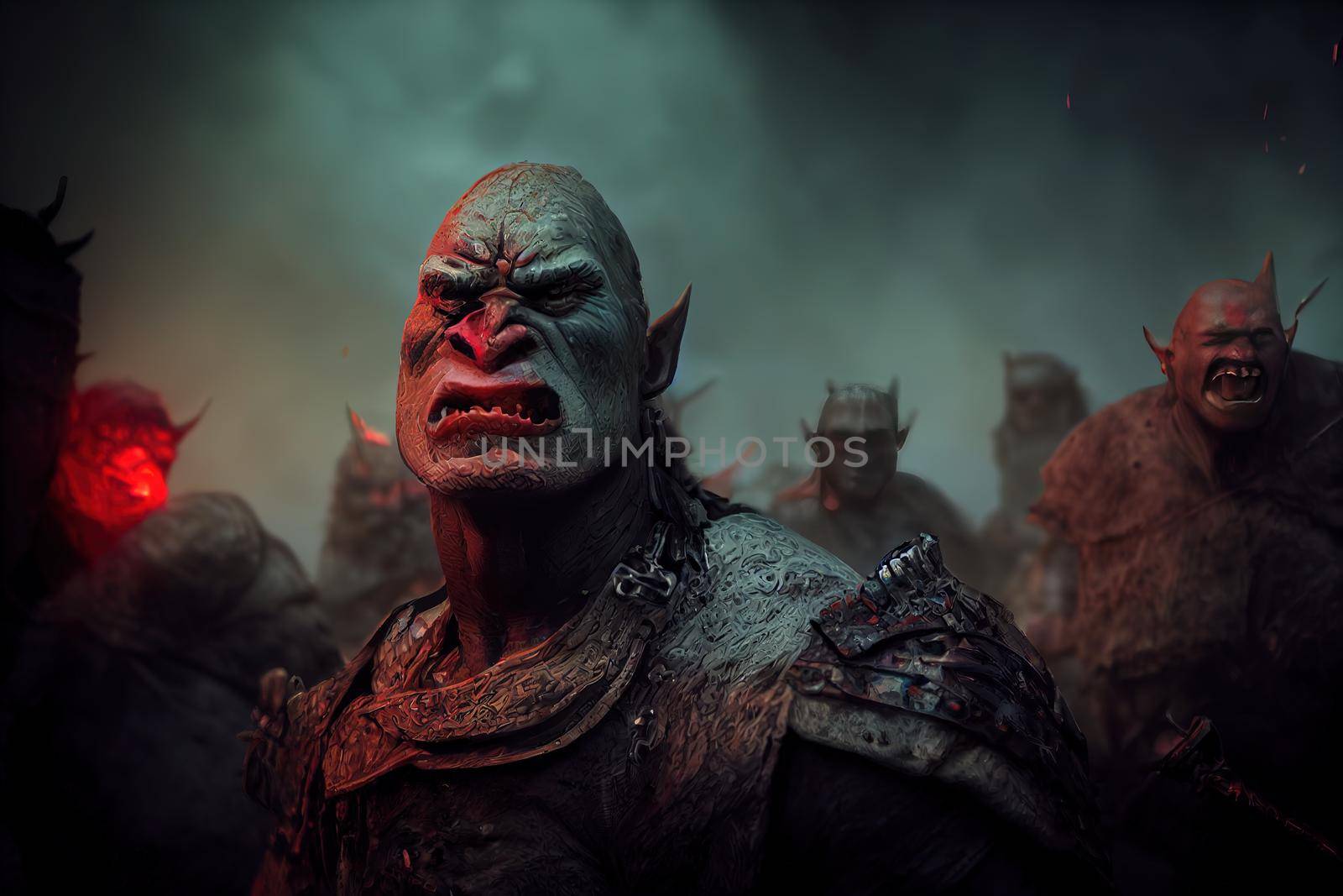 realistic orc character crying in war. High quality 3d illustration
