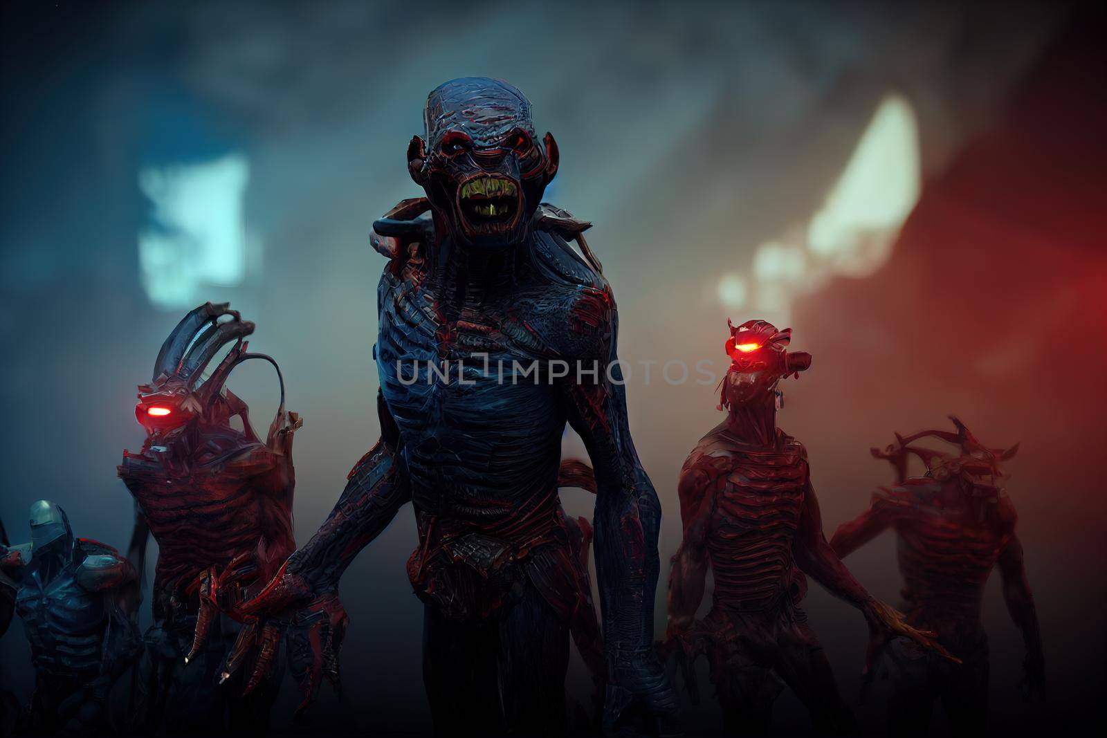 scary alien creatures. High quality 3d illustration