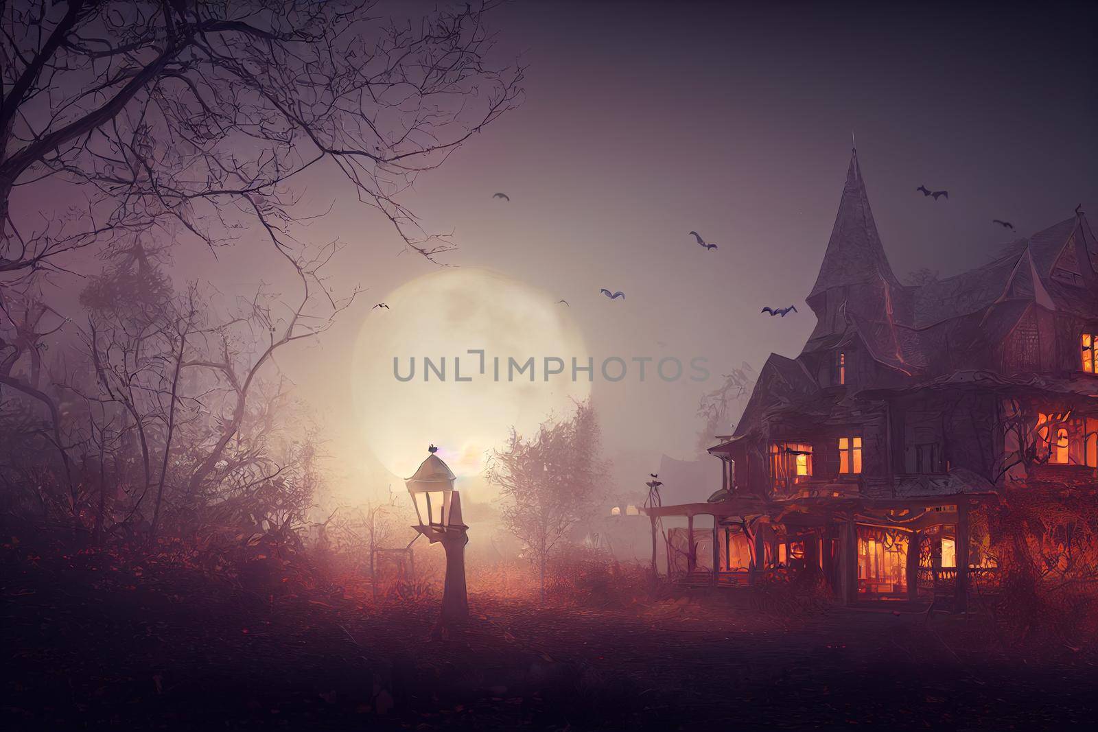 halloween atmosphere, cinematic lighing. High quality 3d illustration