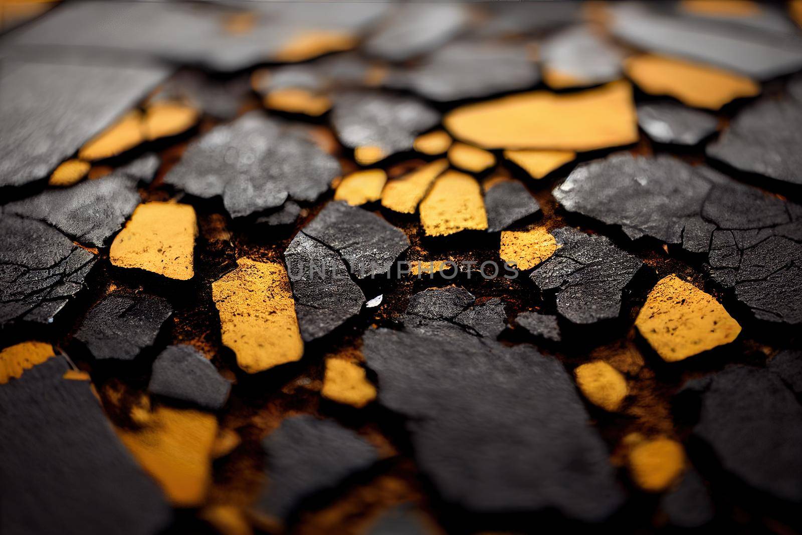 close up shot abstract destructed asphalt. High quality 3d illustration