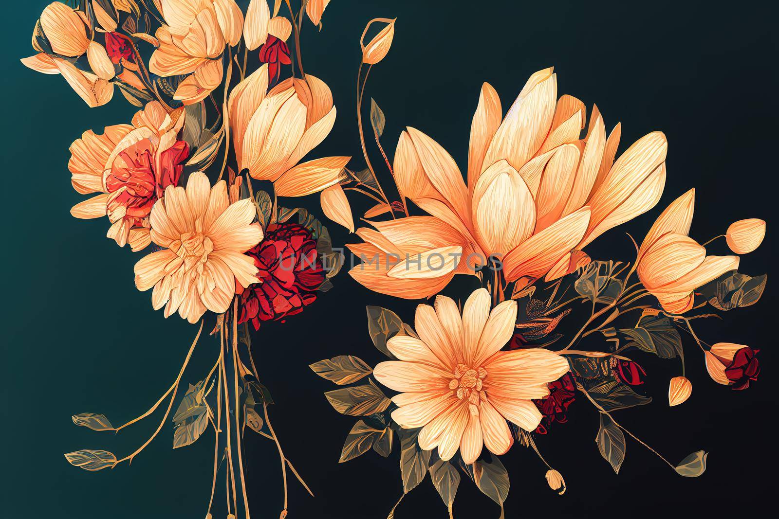flower bouquet folk style. High quality 3d illustration