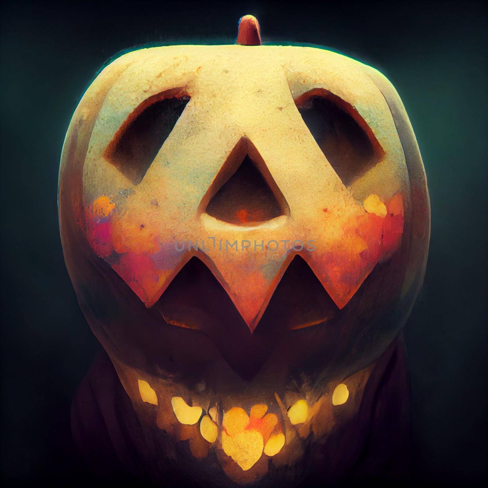 Cartoon illustration of a sinister Halloween pumpkin.