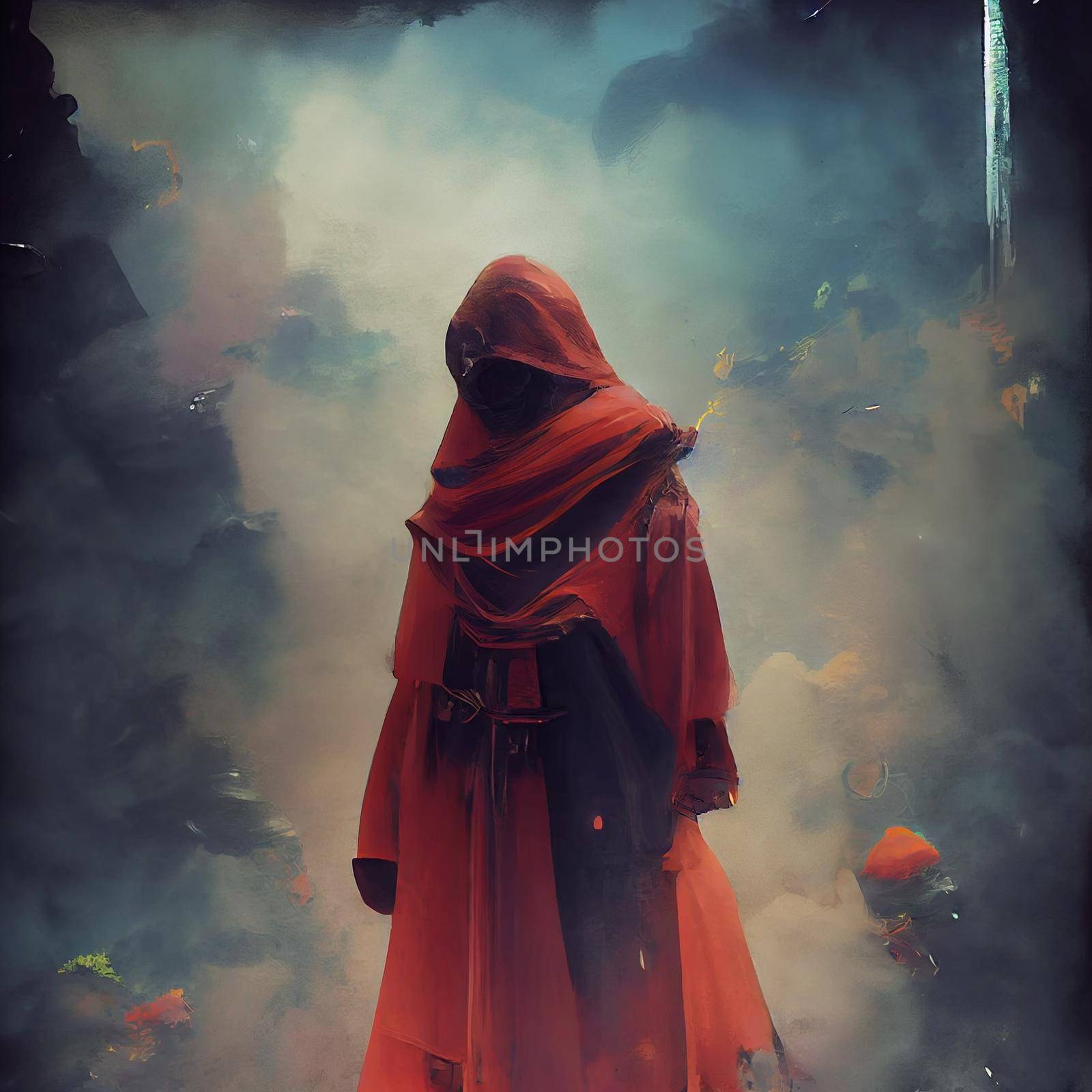 The figure in red. New Jedi. High quality illustration